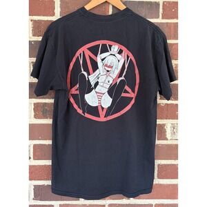 Fourbars Shirt Mens Large Black Anime Girl Pentagram Graphic Tee T-Shirt Tagless